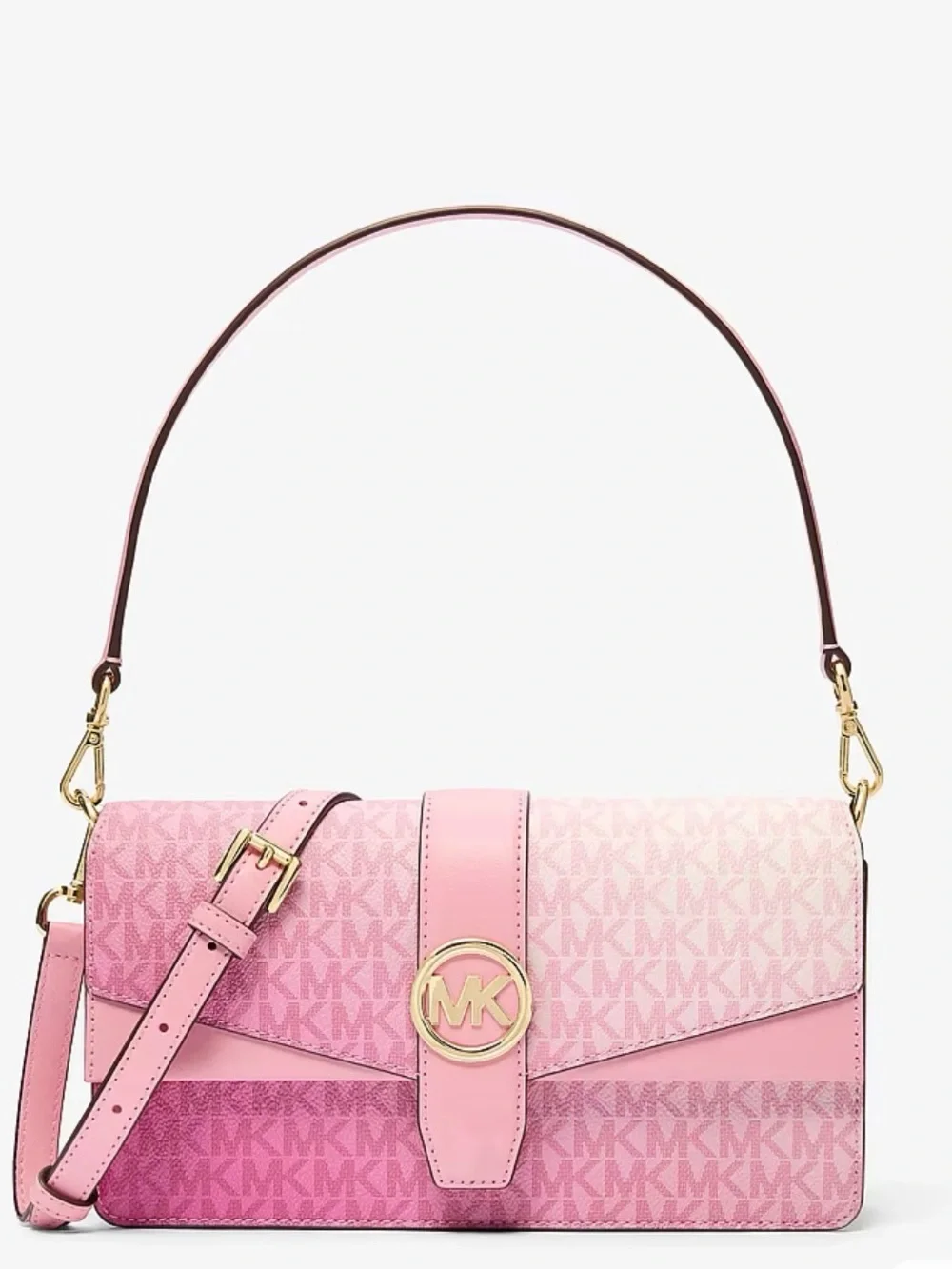 Michael Kors Pink Gradient Logo Crossbody Bag with Gold MK Emblem
